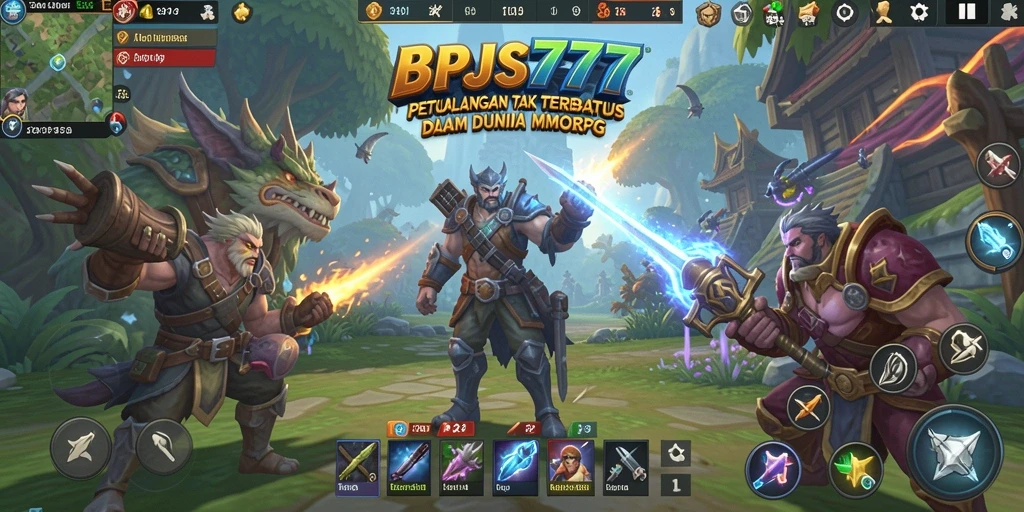 Screenshot gameplay BPJS777 menunjukkan pertempuran seru di dunia MMORPG.
