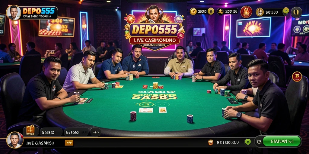 Tangkapan layar gameplay DEPO555 yang menampilkan dealer langsung di Live Casino.