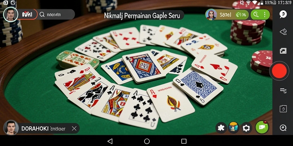 Screenshot dari gameplay DORAHOKI yang menunjukkan suasana seru Gaple.