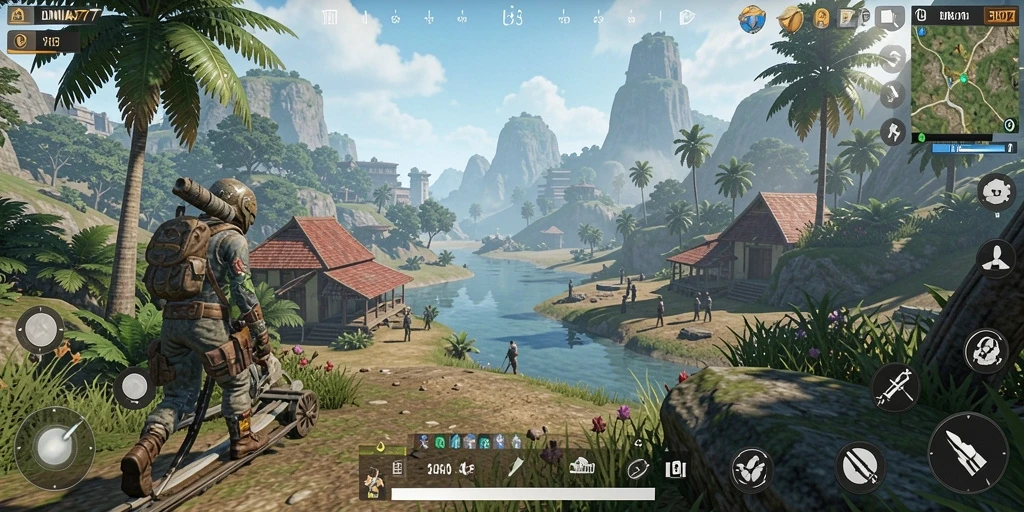 Screenshot DUNIA77 menampilkan adegan menjelajahi dunia terbuka yang menakjubkan.