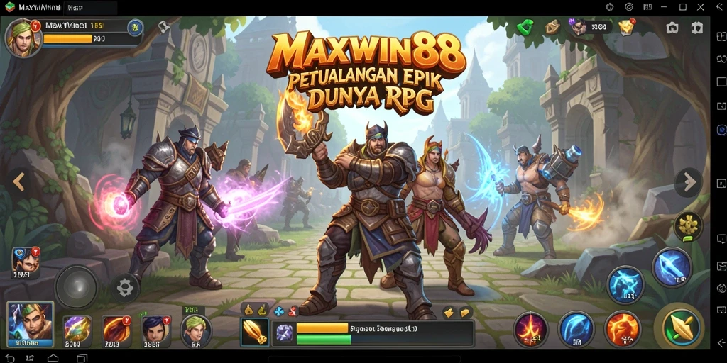 Screenshot gameplay MAXWIN88 menampilkan aksi seru dalam pertempuran dunia fantasi.